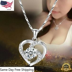 Gorgeous Silver Plated Necklace Pendant Women Cubic Zircon Jewelry Lab-Created